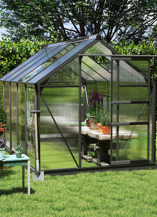 6.2' x 10.3' x 6.6' Outdoor Greenhouse with Walk-in Vent Door for Backyard Garden Gray