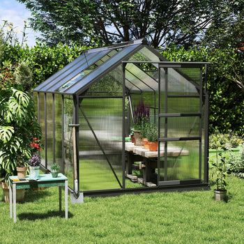 6.2' x 10.3' x 6.6' Outdoor Greenhouse with Walk-in Vent Door for Backyard Garden Gray