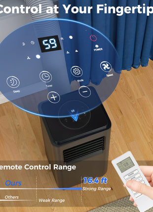 10,000 BTU Moible Air Conditioner 440 Sq. Ft., Dehumidifier Fan Auto Sleep with 24H Timer On/Off, Window Kit, Black