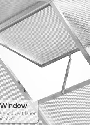 8' L x 6' W Walk-In Polycarbonate Greenhouse with Roof Vent for Ventilation & Rain Gutter for Winter