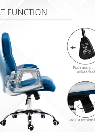 Velvet Office Chair Desk Chair with 360 Degree Swivel Wheels Adjustable Height Tilt Function Blue