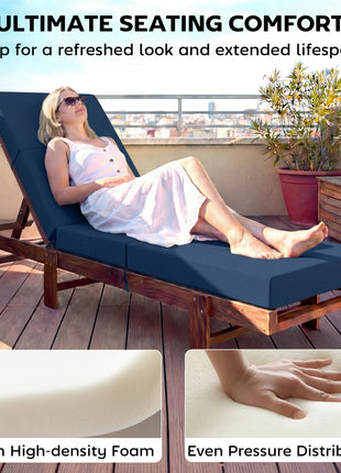 Chaise Lounge Cushion, 4" Thick Outdoor Lounge Chair Cushions with Ties for Patio, 26" x 80", Navy Blue
