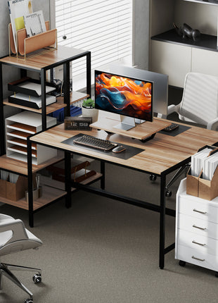 Computer Desk, 67" CPU Desk with Monitor Stand, Reversible 4-Tier Shelf, Industrial Writing Desk for Study Room, Brown