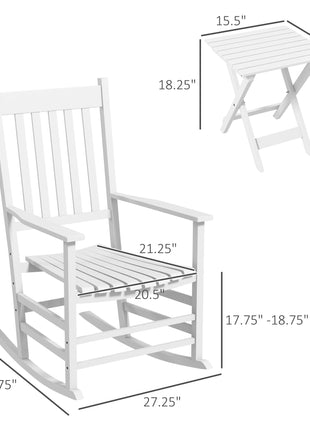Outdoor Rocking Chair Set of 2 with Side Table, Patio Wooden Rocking Chair with Smooth Armrests, High Back for Garden, Balcony, Porch, Supports Up to 352 lbs. , White