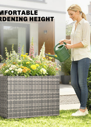 Tall Rectangular Planter with Removable Liner, Holes, PE Wicker Large Planter Box for Indoor Outdoor Plants, Gray