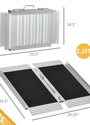 2' Skidproof Portable Wheelchair Ramp for Home, Steps, Doorways, Carpeted Foldable Handicap Ramp, Threshold Ramp