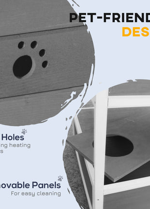 Wooden Outdoor Cat House with Asphalt Roof, Escape Doors, Condo, Jumping Platform, Light Gray