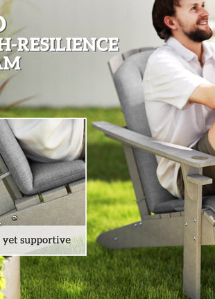 Set of 4 Outdoor Chair Cushions, High Back Adirondack Chair Cushion with Ties, High-Density Foam, Gray