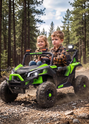 24V 2 Seater Ride On Truck Car for Big Kids with Remote Control, Dual Motors, 4-Wheel Suspension for Ages 3-8, Green