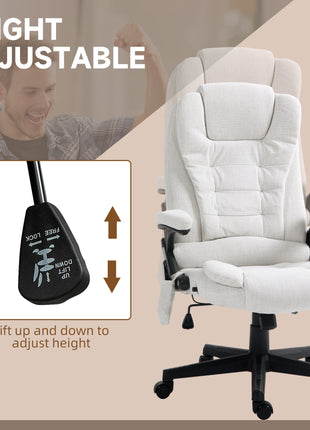 6 Point Vibrating Massage Office Chair with Heat, Linen High Back Massage Desk Chair with Reclining Backrest, White