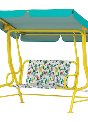 Kids Porch Swing, 2-Seater Patio Swing Bench with Safety Belts, Adjustable Canopy for Backyard, Garden, Green