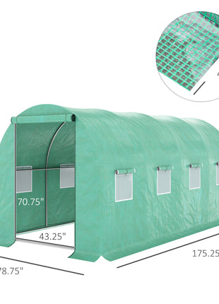 15' x 7' x 6.5' Walk-in Tunnel Hoop Greenhouse, Green House for Outside with PE Cover, Steel Frame, Roll-Up Zipper Door & Windows for Flowers, Vegetables, Tropical Plants, Green