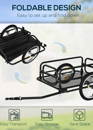 Bike Trailer, Foldable Bicycle Trailer with16 Inch Pneumatic Tire, Universal Coupler, Foldable Frame and Safe Reflectors Design, Large Load Capacity, Black