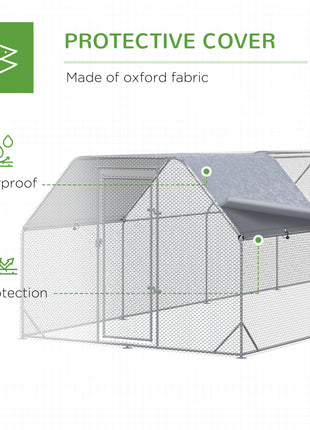 Large Chicken Coop Metal Chicken Run with Waterproof and Anti-UV Cover, Flat Shaped Walk in Fence Cage Hen House for Outdoor and Yard Farm Use, 1" Tube Diameter, 9.2' x 24.9' x 6.4'