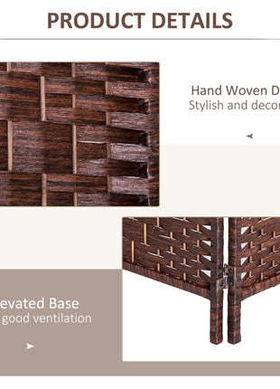 Room Divider 4 Panel, 6FT Tall Folding Privacy Screen, Freestanding Hand-Woven Partition for Room Separation with 360° Hinges, Paper Rope Diamond Weave, Brown