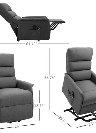 Power Lift Assist Recliner Chair for Elderly with Remote Control, Linen Fabric Upholstery Gray