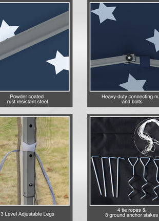 10' x 10' Outdoor Pop-Up Canopy with Sidewalls, Mesh Walls, Instant Setup for Party, Events, Patio, Lawn, American Flag