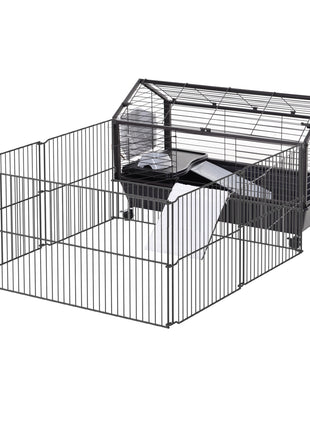 Rolling Metal Rabbit, Guinea Pig, or Small Animal Hutch Cage with Main House and Run