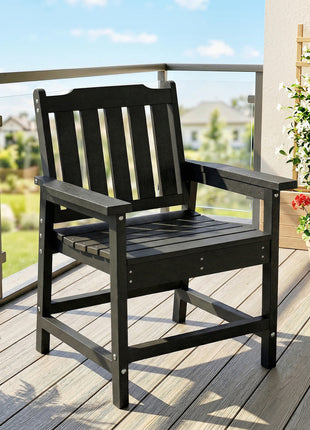 All-Weather Patio Chair, HDPE Patio Dining Chair, Heavy Duty Wood-Like Outdoor Furniture for Garden, Backyard, Deck, Porch, Lawn, Black