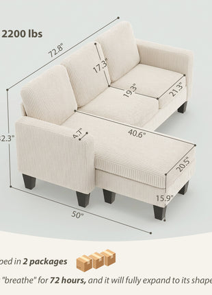 Sectional Sofa, L Shaped Couch, with Reversible Chaise or Ottoman, Cream White