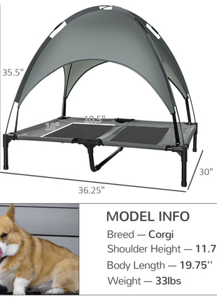 Elevated Dog Bed with Removable Canopy, Outdoor Dog Cot with UV Protection Canopy Shade, 36 inch Large Pet Bed for Camping, Gray