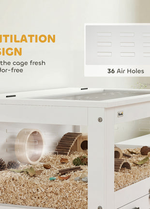Hamster Cage with Storage Cabinet, Small Animal Cage with Pull Out Drawer and Acrylic Panels, 30" x 19.5" x 36"
