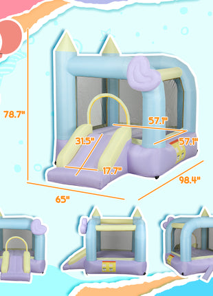 Inflatable Bounce House with Air Blower, Slide, Stakes, Repair Patches, Storage Bag, for Kids Ages 3-8, 98" x 65" x 79"
