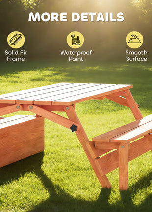Kids Sandbox with Lid, Wooden Sand Pit with Canopy, Foldable Picnic Table, Bench Seats, Bottom Liner, Cover, Brown