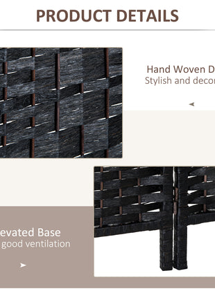 Room Divider 3 Panel, 6FT Tall Folding Privacy Screen, Freestanding Hand-Woven Partition for Room Separation with 360° Hinges, Paper Rope Diamond Weave, Black