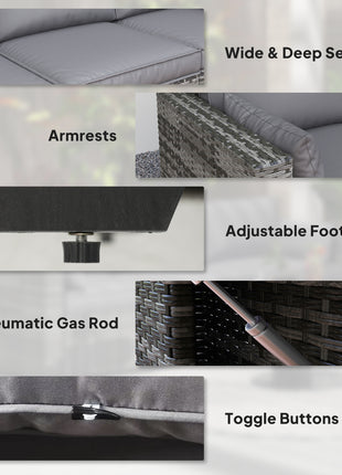 3 Seater Wicker Sofa with Side Trays, Outdoor Patio Couch with 6" Thick Back Cushions, Deep Seating, Mixed Gray