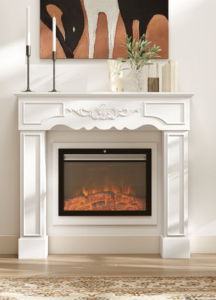 Baroque Fireplace Mantel, Freestanding Fireplace Surround with Leg for Electric Fireplaces, 43.3" W x 39.8" H, White