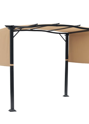 8' x 10' Retractable Pergola Canopy Steel Frame Polyester Fabric Gazebo with Top Cover, Retractable Canopy Shade Awning