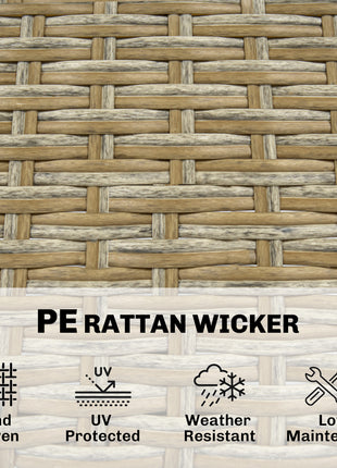 5 Piece Wicker Outdoor Bar Set, Acacia Wood Outdoor High Top Table and Chairs with 3 Tier Shelves, Cushions, Brown
