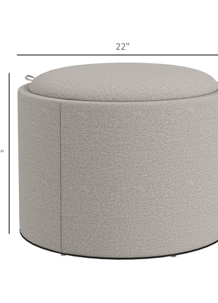 Round Storage Ottoman Coffee Table with Flip Top Tray, Linen Fabric Upholstered Footstool with Hidden Compartment