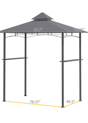 8' x 5' Grill Gazebo with Double Roof, Outdoor BBQ Canopy Gazebo with 2 Side Shelves for Patio Yard Garden Gray