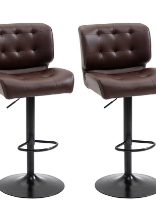 Bar Height Bar Stools Set of 2 with Adjustable Seat, Adjustable Swivel Barstools with Thick Padded Cushion and Metal Footrest for Home Bar, Brown