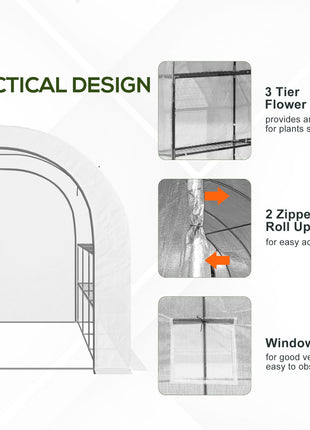 10' x 5' x 7' Outdoor Walk-In Greenhouse, Plant Nursery with Zippered Doors, PE Cover and 3 Wire Shelves, White