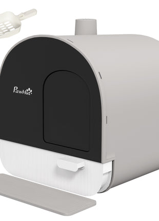 Cat Litter Box with Lid with Scoop and Filter, Light Gray