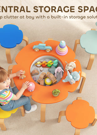 5 Piece Kids Table and Chairs Set, Toddler Table and Chair Set with Built-in Storage, for Nursery, Living Room, Playroom