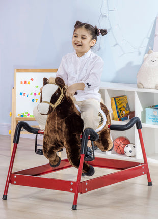 Kids Spring Rocking Horse, Ride on Horse for Girls and Boys with Sounds, Plush Animal Ride-on Toy with Soft Feel, Interactive Toy for Kids, Dark Brown