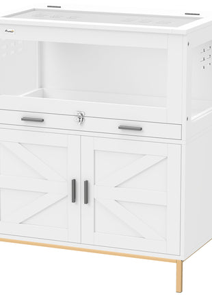 Hamster Cage with Storage Cabinet, Small Animal Cage with Pull Out Drawer and Acrylic Panels, 30" x 19.5" x 36"