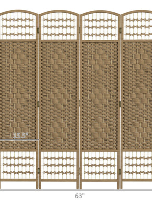 4 Panel Folding Room Divider Portable Privacy Screen Wave Fiber Room Partition for Home Office Natural