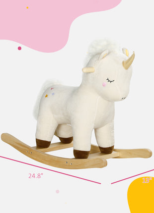 Kids Rocking Horse, Ride on Unicorn with Realistic Sounds & Wooden Base for Years 2-4, White