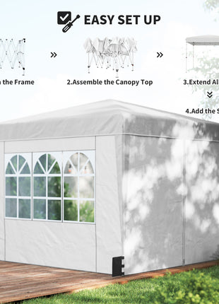 10 x 10 ft Pop Up Canopy Tent with Sidewalls, UPF50+ Outdoor Portable Instant Canopy Shelter with Carry Bag, White