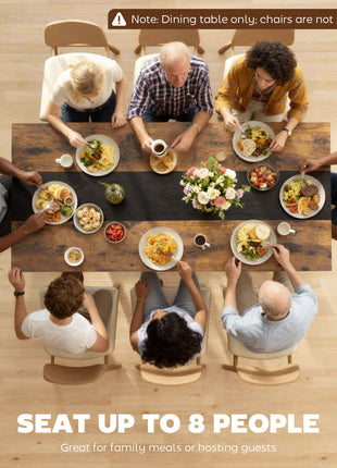 Industrial Kitchen Table for 8 People, 70.9" Long Dining Table with Large Tabletop and Steel Legs for Dining Room, Brown