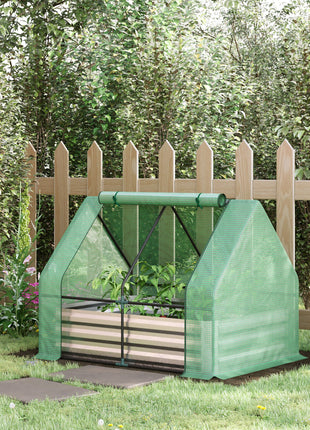 4 x 3 x 3ft Metal Planter Box with Mini Greenhouse, Galvanized Raised Garden Bed with Cover for Herbs and Vegetables, Small Greenhouse for Patio Garden Balcony, Green and Gray