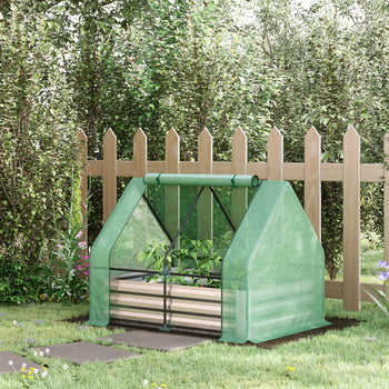 4 x 3 x 3ft Metal Planter Box with Mini Greenhouse, Galvanized Raised Garden Bed with Cover for Herbs and Vegetables, Small Greenhouse for Patio Garden Balcony, Green and Gray