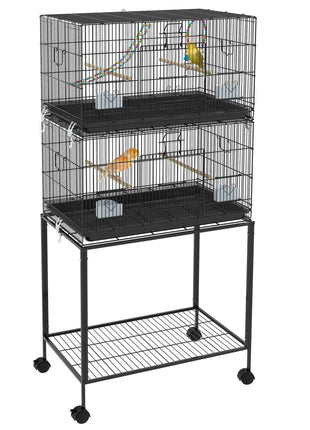 Double Stackable Bird Cage on Wheels w/ Stand, for Canaries