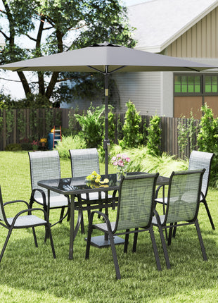 8 Pieces Patio Furniture Set with 9Ft Patio Umbrella, Outdoor Dining Table and Chairs, Mixed Gray