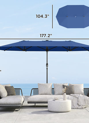 Garden Parasol, Double-Sided Sun Umbrella with LED Solar Lights, Patio Parasol for Outdoor, Blue